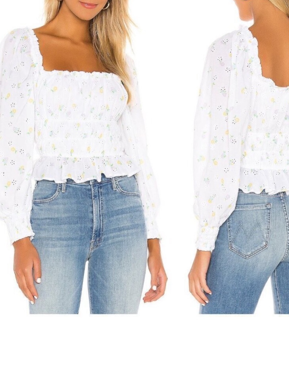 For Love And Lemons White Floral Blouse
